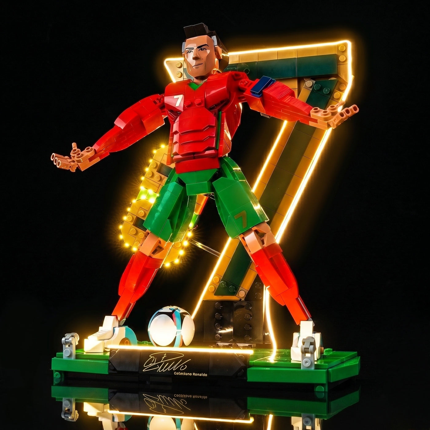 Bright My Bricks premium LED light kit for LEGO® Editions Cristiano Ronaldo #43016 — side angle with lights on