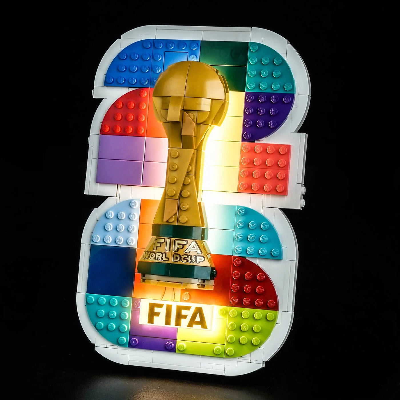 Bright My Bricks LED light kit for LEGO® Editions FIFA World Cup 2026 Official Emblem #43032 — lighting effect on the build