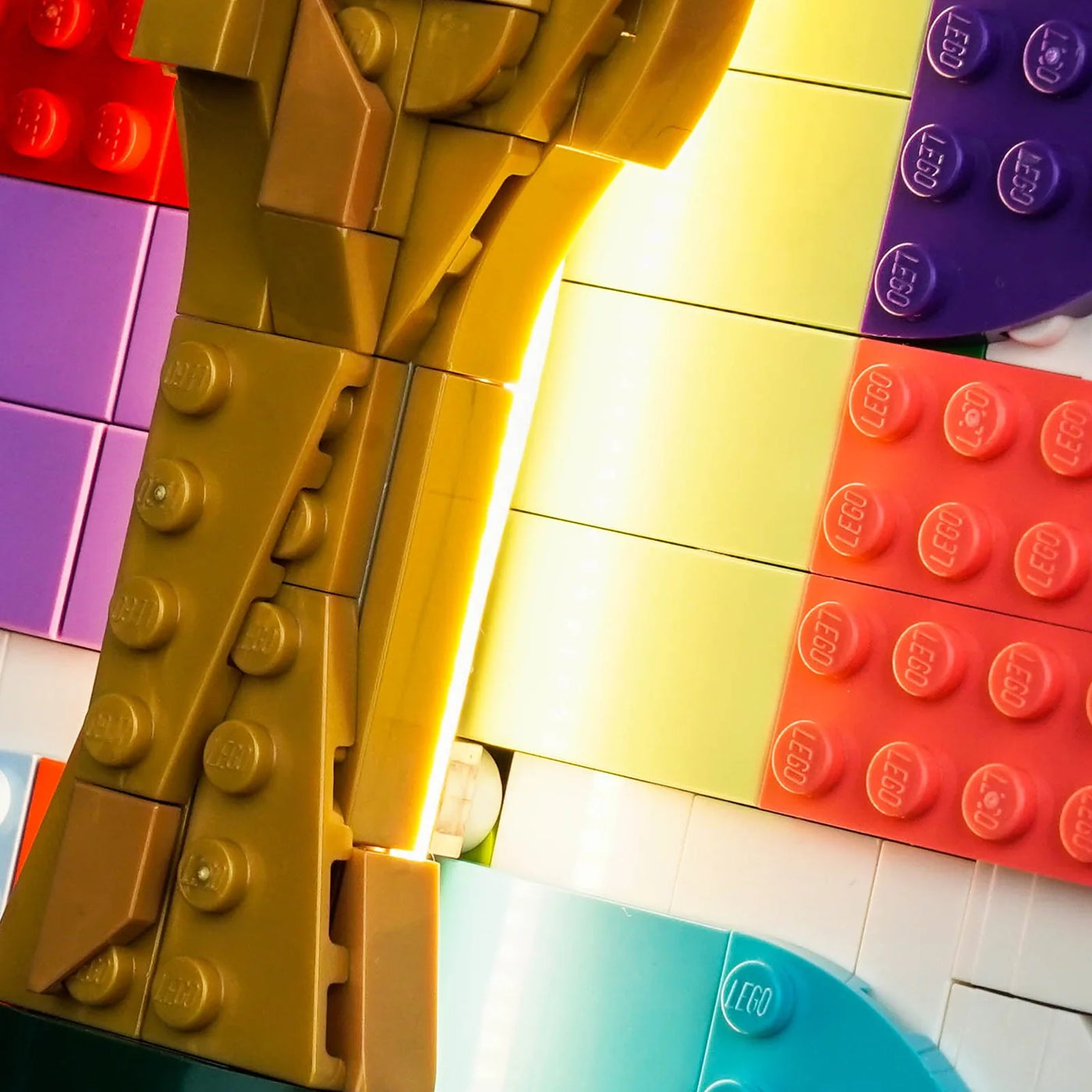 LEGO® Editions FIFA World Cup 2026 Official Emblem #43032 showcase lighting view, with the RGB LED light kit