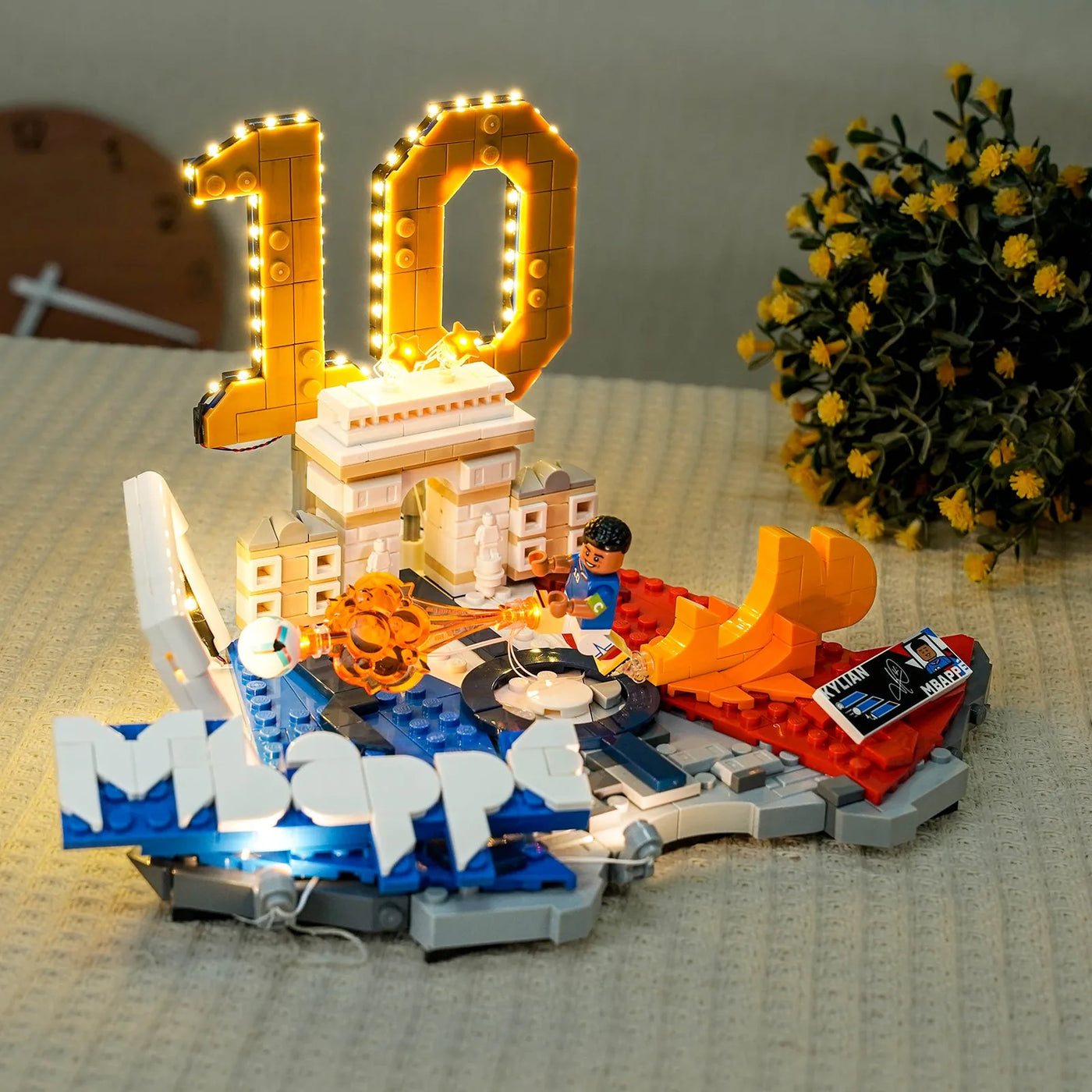 Bright My Bricks premium LED light kit for LEGO® Editions Kylian Mbappe #43013 — installed and glowing