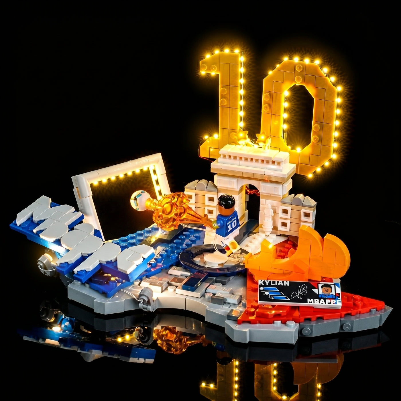 LED lighting kit for LEGO® Editions Kylian Mbappe #43013, before-and-after lighting