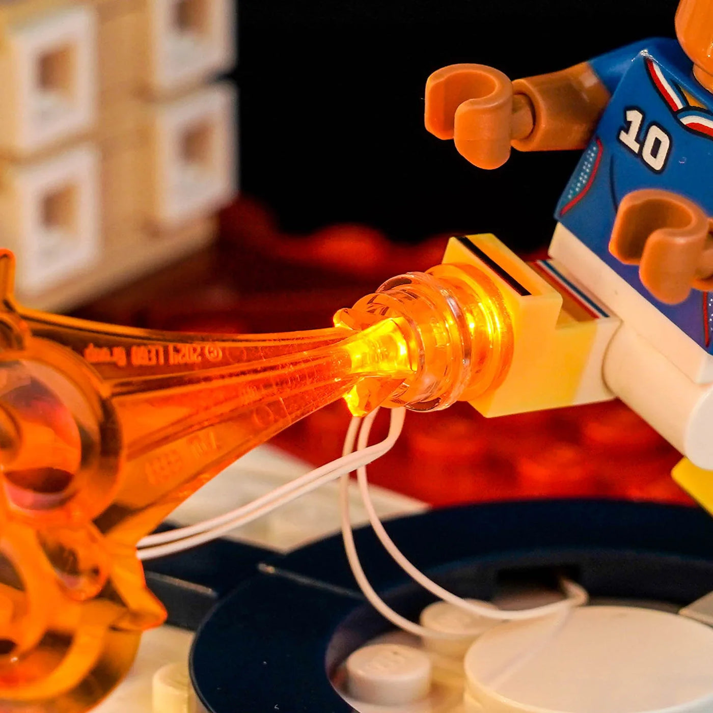 LEGO® Editions Kylian Mbappe #43013 — front view fully lit (LED light kit)