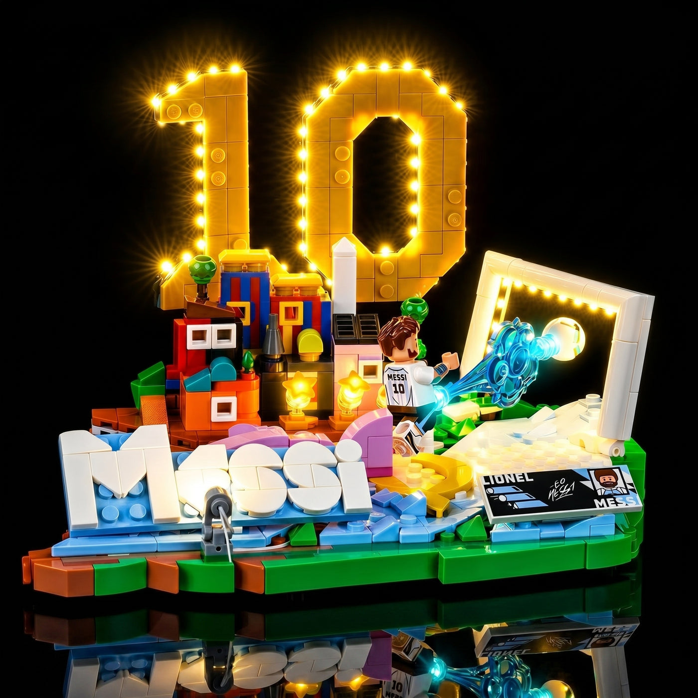 warm LED glow detail: Bright My Bricks LED light kit for LEGO® Editions Lionel Messi #43011