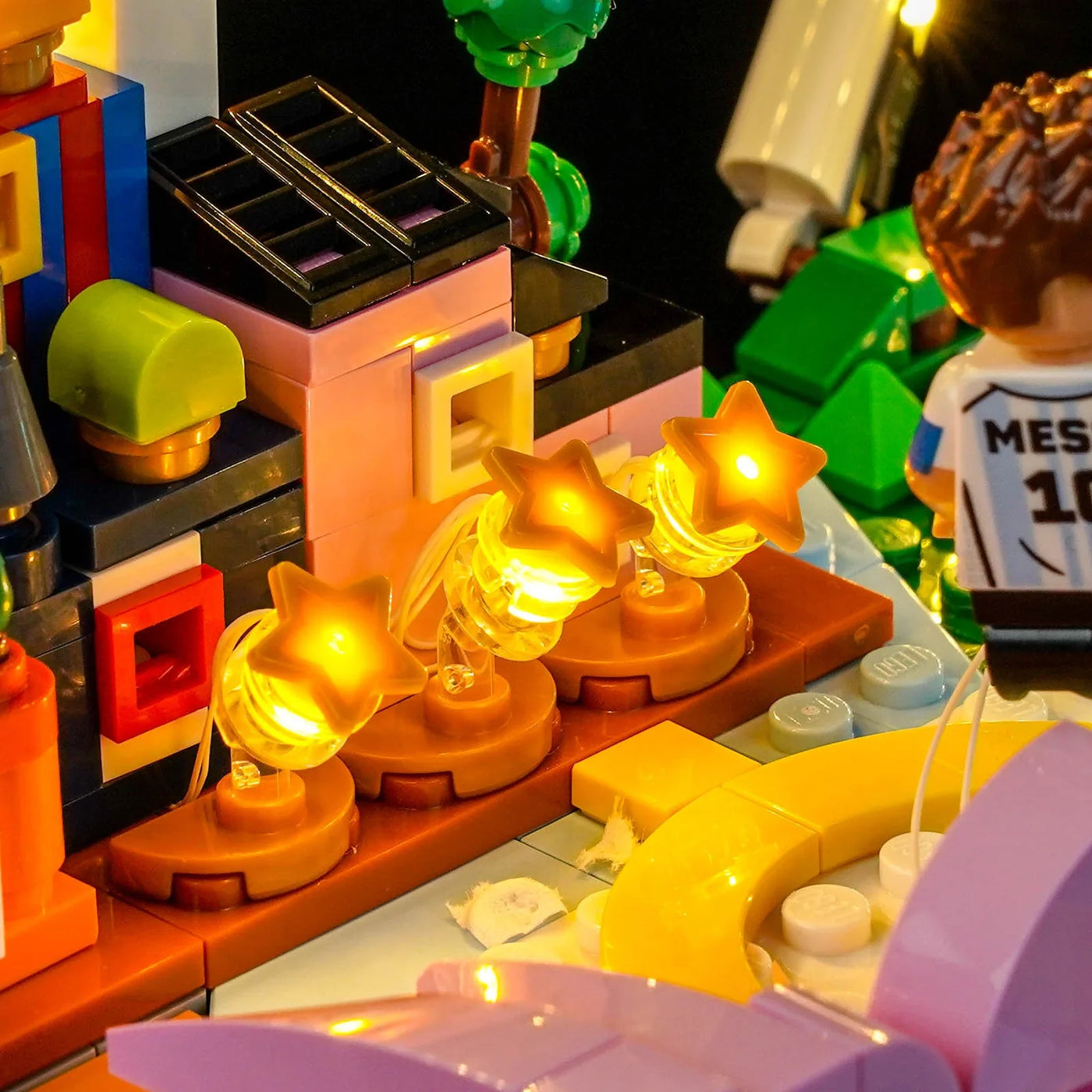 installed and glowing: Bright My Bricks premium LED light kit for LEGO® Editions Lionel Messi #43011