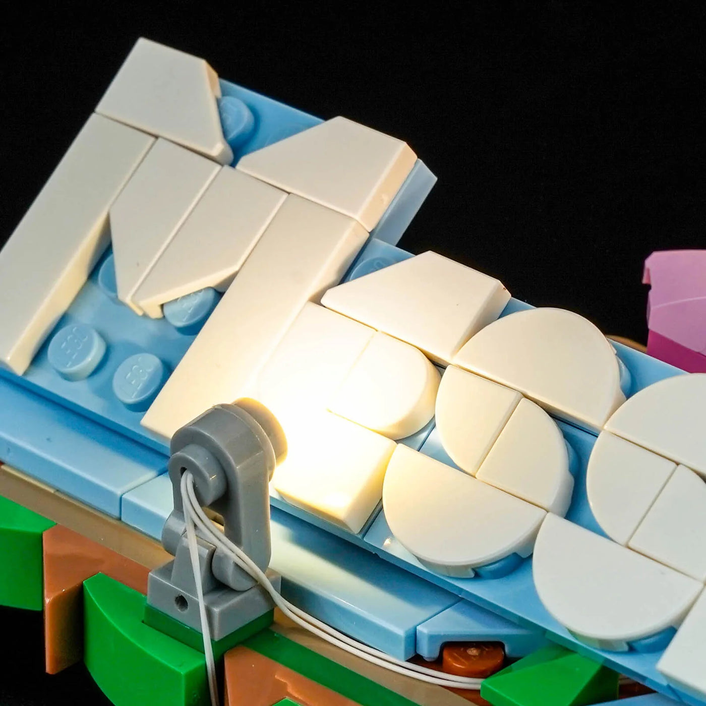 LEGO® Editions Lionel Messi #43011 front view fully lit, with the DIY LED light kit