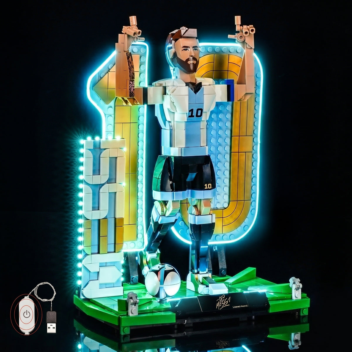 Bright My Bricks LED lighting kit for LEGO® Editions Lionel Messi #43015 — LED kit powered on