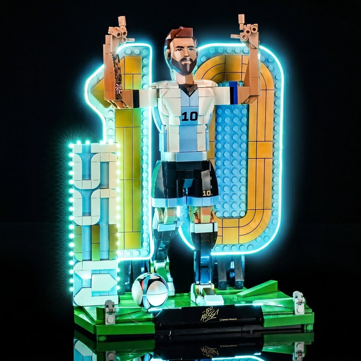 LEGO® Editions Lionel Messi #43015 — illuminated at night (display light kit)