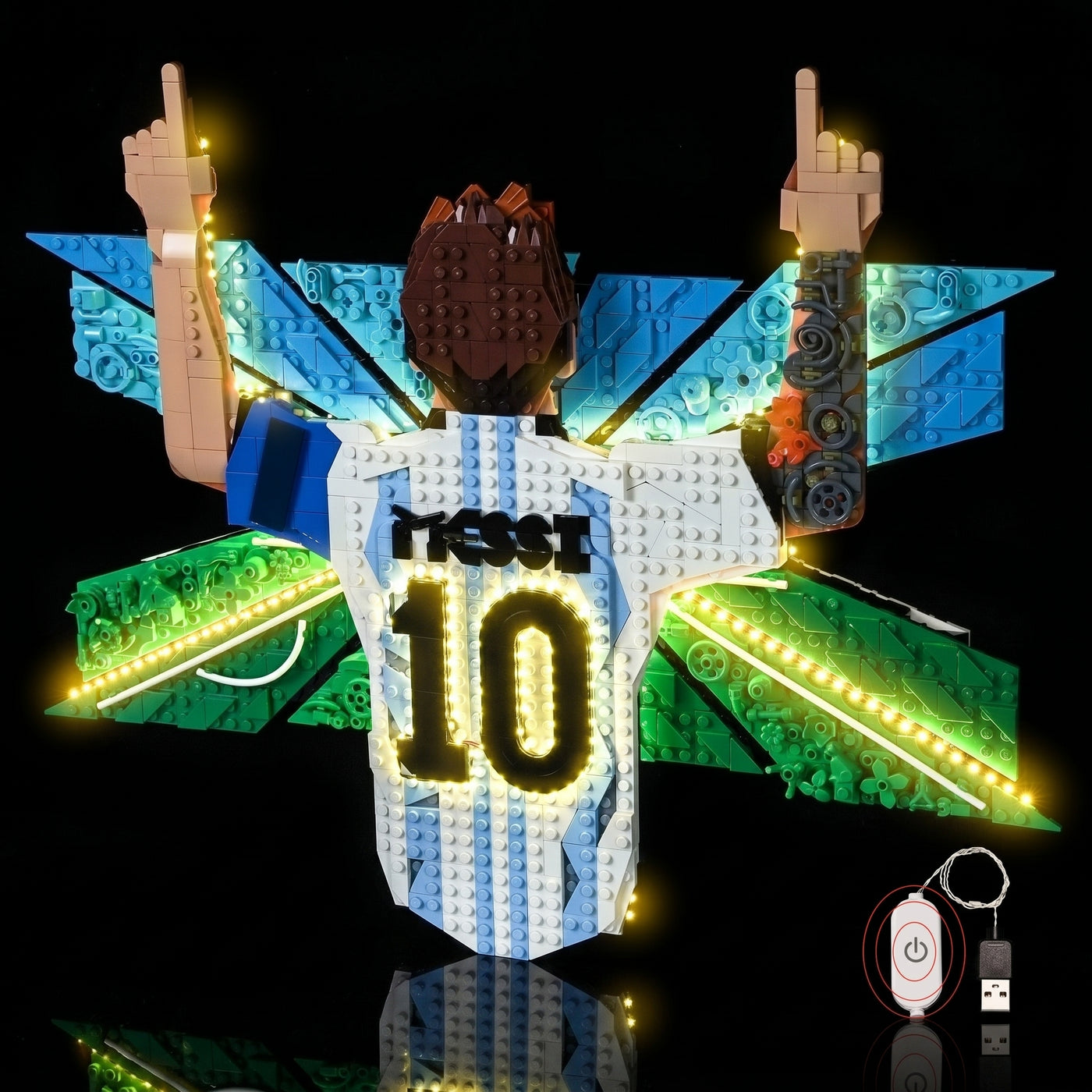 Bright My Bricks custom LED lighting for LEGO® Editions Lionel Messi #43018 — brightened interior detail