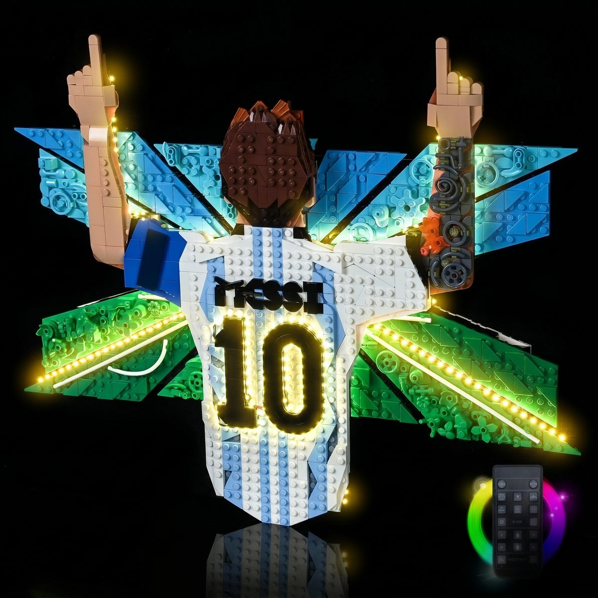 LED kit powered on: Bright My Bricks DIY LED light kit for LEGO® Editions Lionel Messi #43018