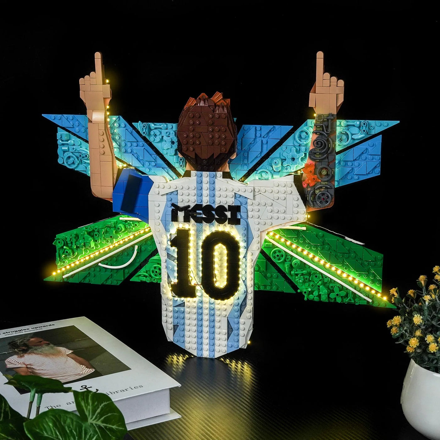 LEGO® Editions Lionel Messi #43018 close-up of the LED lighting detail, with the USB-powered LED light kit