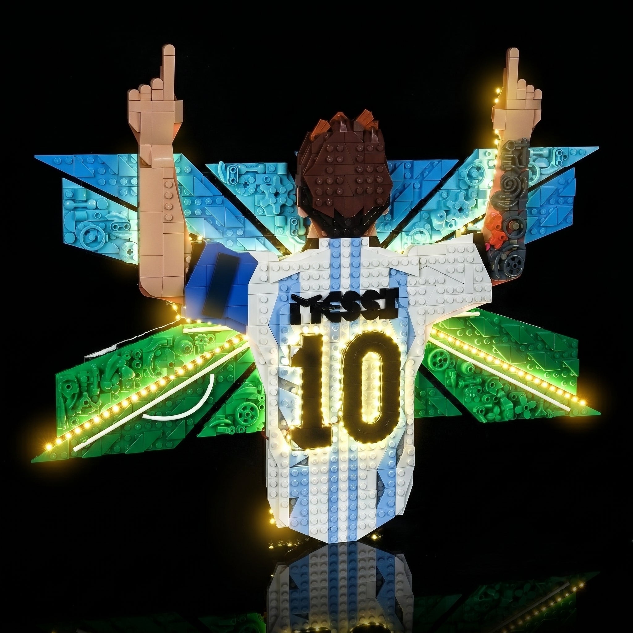 installed and glowing: Bright My Bricks LED lights for LEGO® Editions Lionel Messi #43018