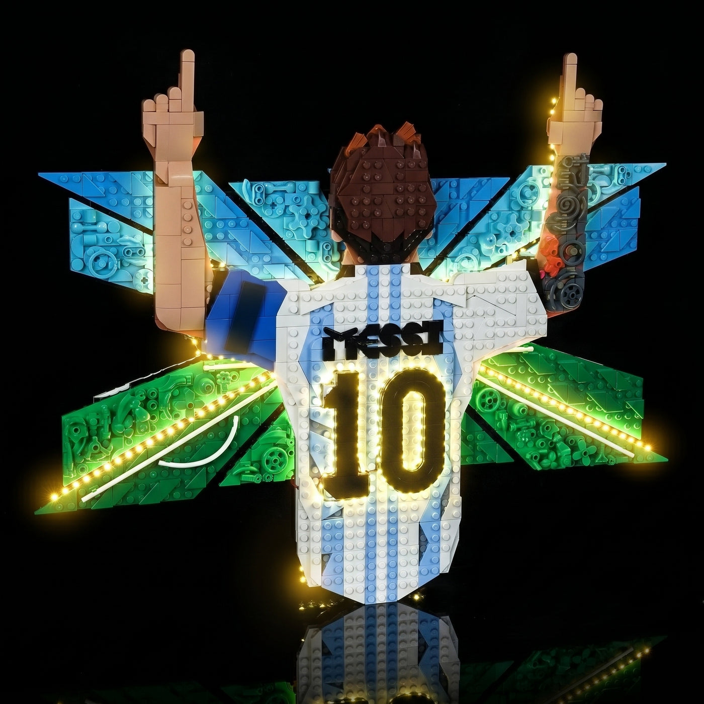 installed and glowing: Bright My Bricks LED lights for LEGO® Editions Lionel Messi #43018