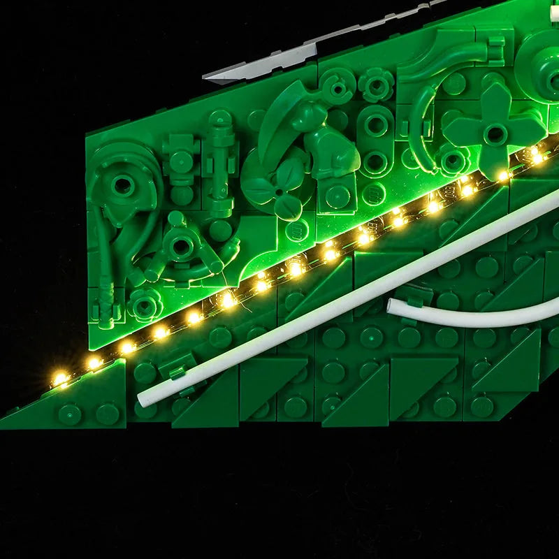 LEGO® Editions Lionel Messi #43018 fully illuminated on display, with the LED lighting kit