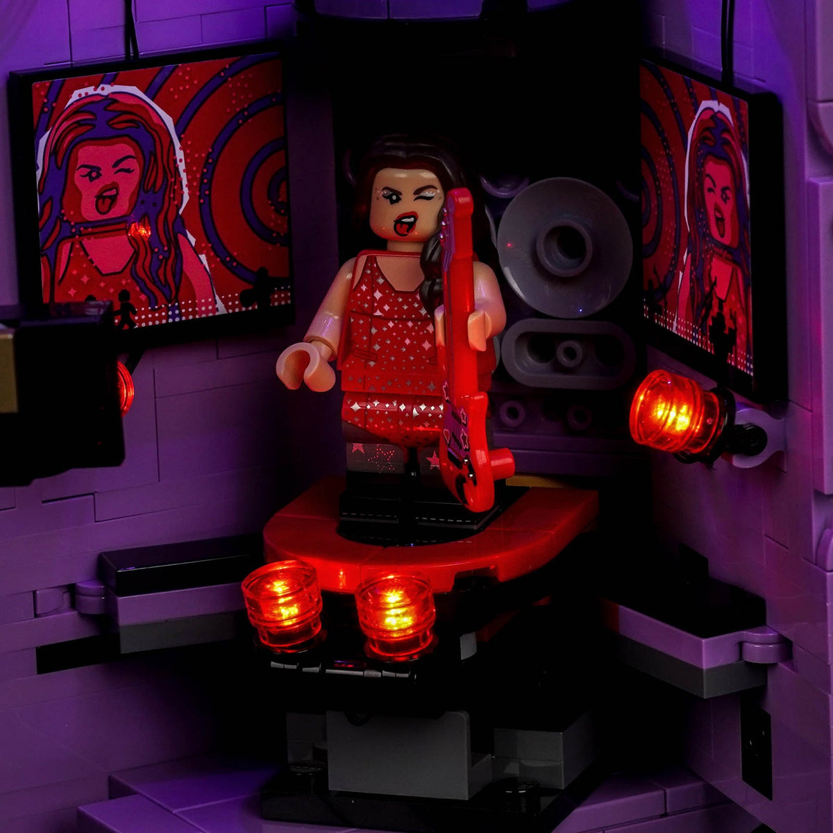 Bright My Bricks LED light kit for LEGO® Editions Olivia Rodrigo's Dual Guitar #43031 — fully illuminated on display