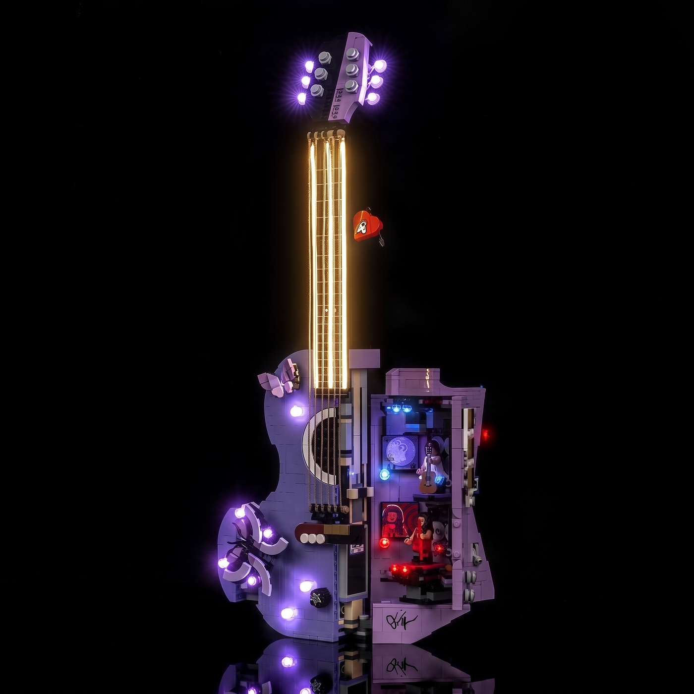 Bright My Bricks LED light kit for LEGO® Editions Olivia Rodrigo's Dual Guitar #43031 — ambient LED glow across the build