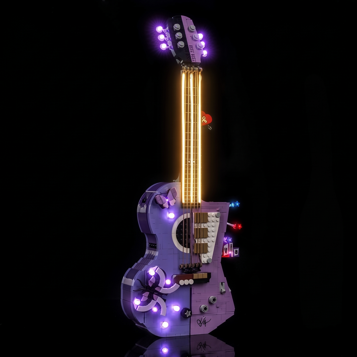 LEGO® Editions Olivia Rodrigo's Dual Guitar #43031 lighting effect on the build, with the premium LED light kit