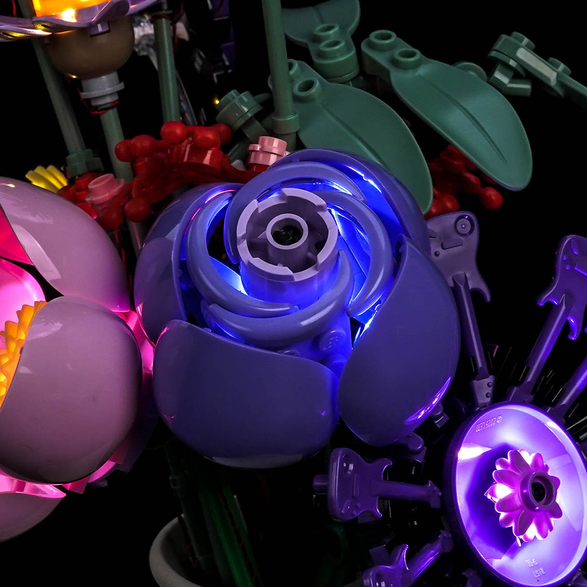 warm LED glow detail: Bright My Bricks LED lighting kit for LEGO® Editions Olivia Rodrigo's Flower Bouquet #11507
