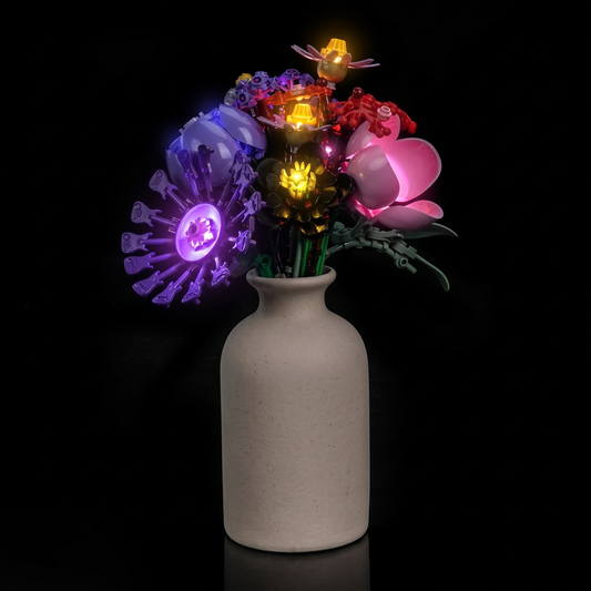 LED kit powered on: Bright My Bricks LED lighting kit for LEGO® Editions Olivia Rodrigo's Flower Bouquet #11507