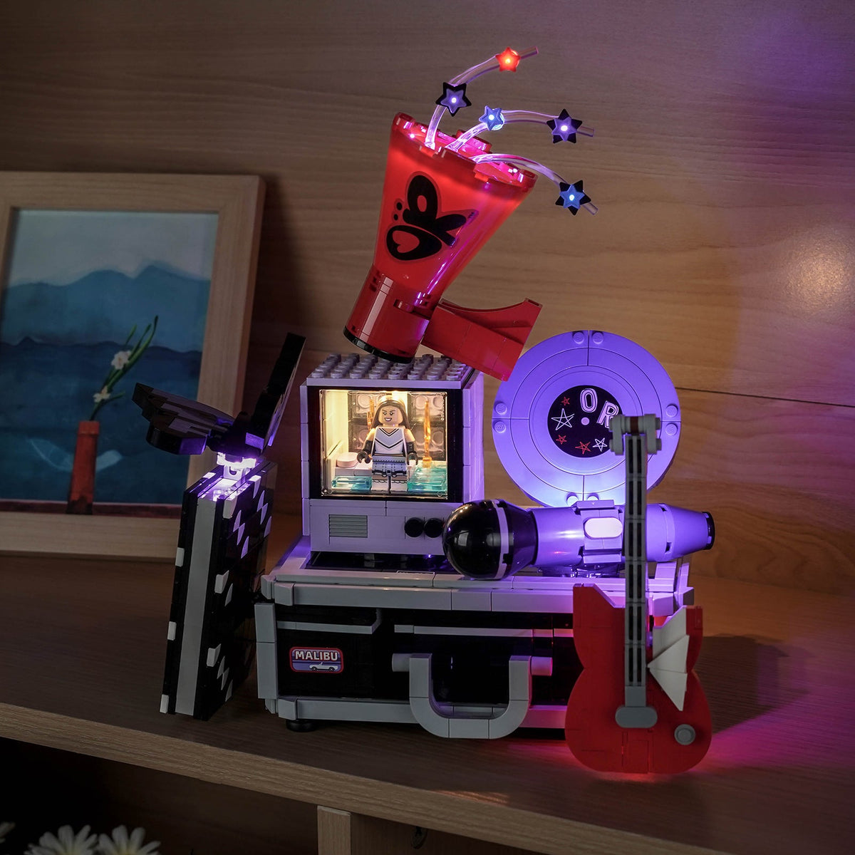 Bright My Bricks LED light kit for LEGO® Editions Olivia Rodrigo's Secret Storage #43030 — fully illuminated on display