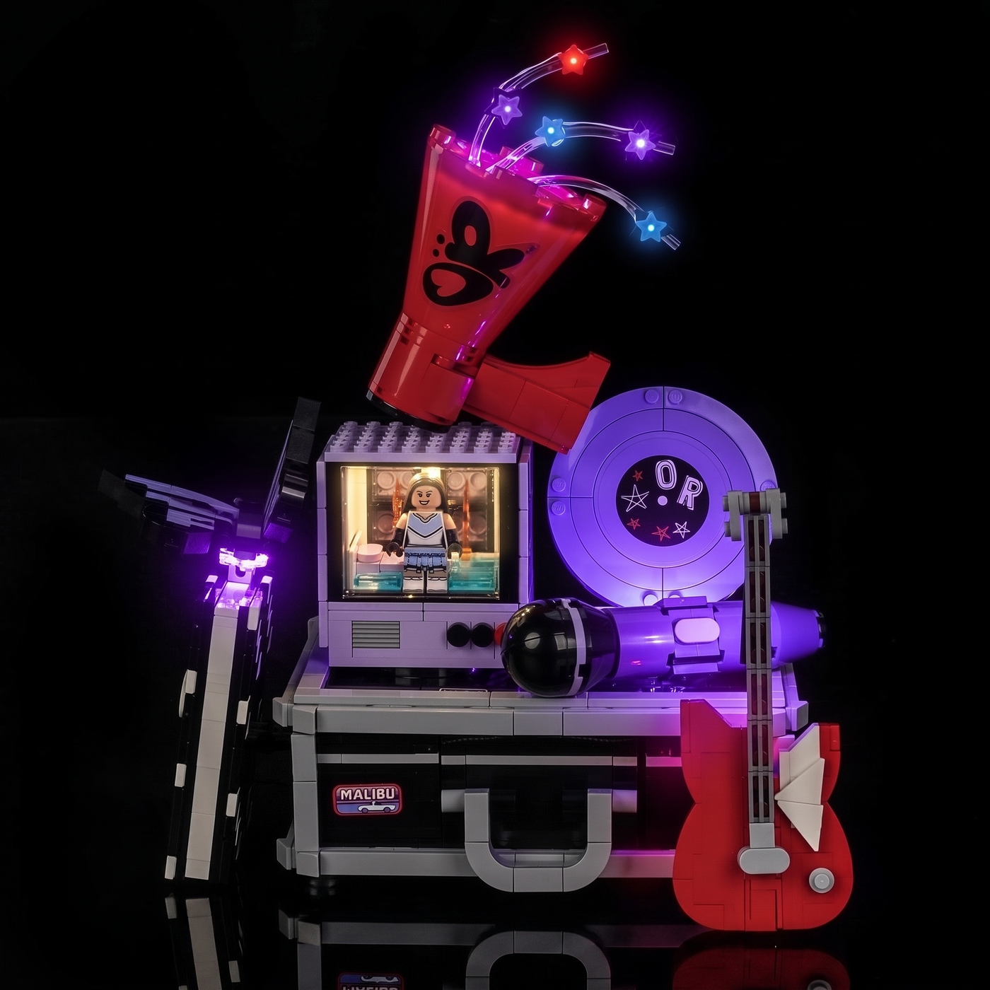 LEGO® Editions Olivia Rodrigo's Secret Storage #43030 lighting effect on the build, with the premium LED light kit