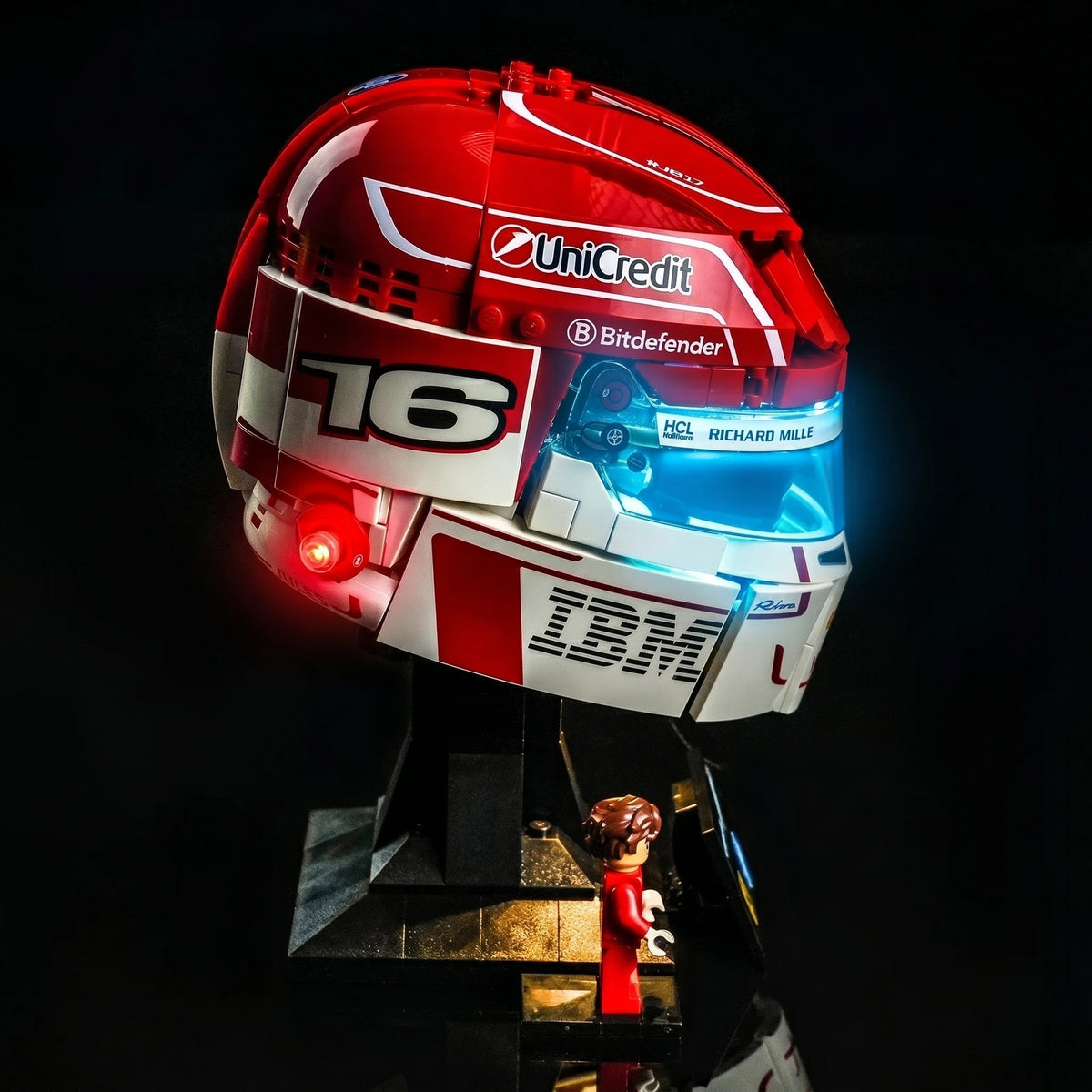 Bright My Bricks LED lights for LEGO® Editions Scuderia Ferrari Charles Leclerc Helmet #43014 — LED kit powered on