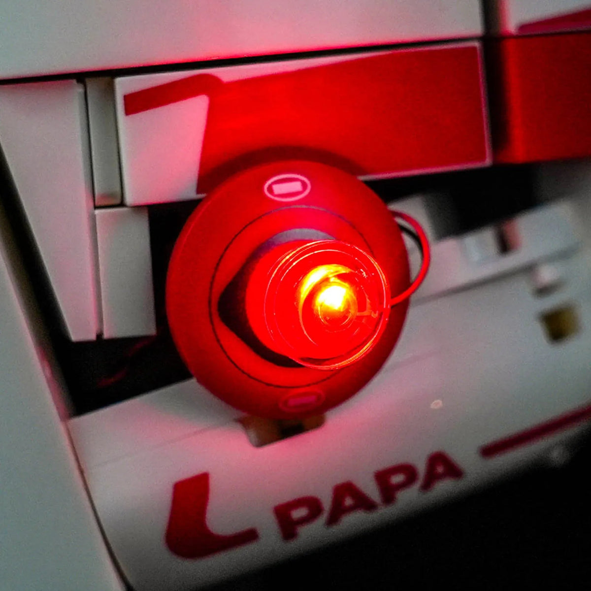 premium LED light kit for LEGO® Editions Scuderia Ferrari Charles Leclerc Helmet #43014, fully illuminated on display