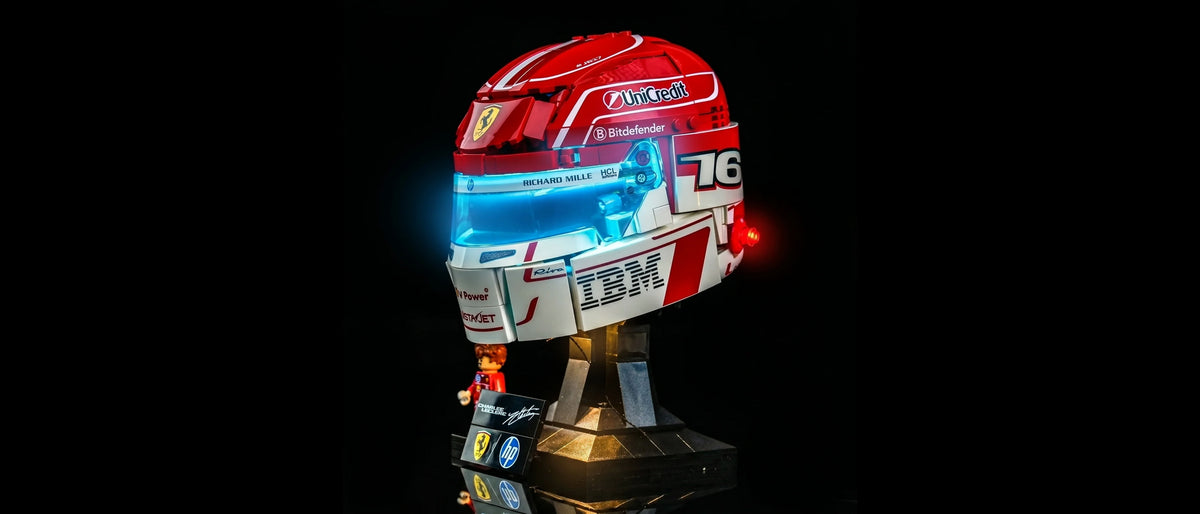 Kit LED pour LEGO® Scuderia Ferrari HP Casque de Charles Leclerc #43014 — lit with the LED light kit