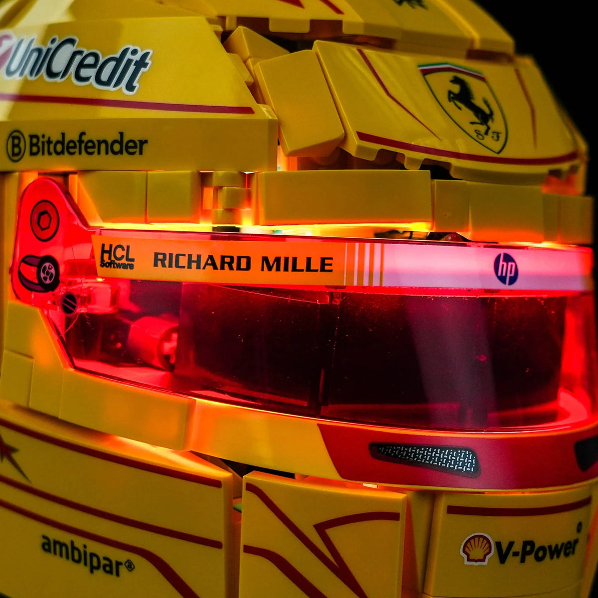 LED strips and bricks detail: Bright My Bricks LED light kit for LEGO® Editions Scuderia Ferrari Lewis Hamilton Helmet #43022