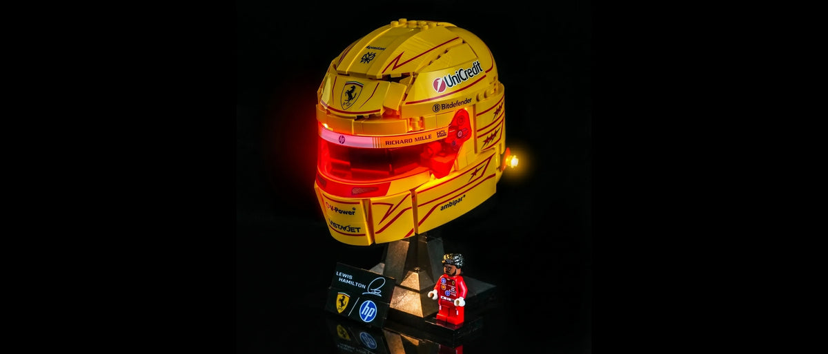 LED-Beleuchtungsset für LEGO® Scuderia Ferrari HP Lewis Hamilton Helm #43022 — lit with the LED light kit