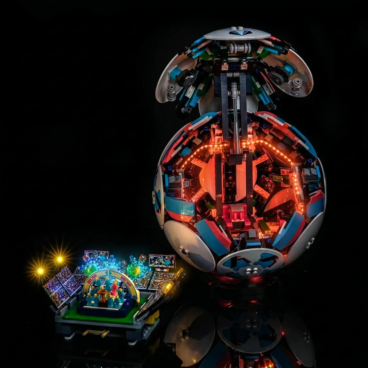 Bright My Bricks RGB LED light kit for LEGO® Editions Soccer Ball #43019 — before-and-after lighting