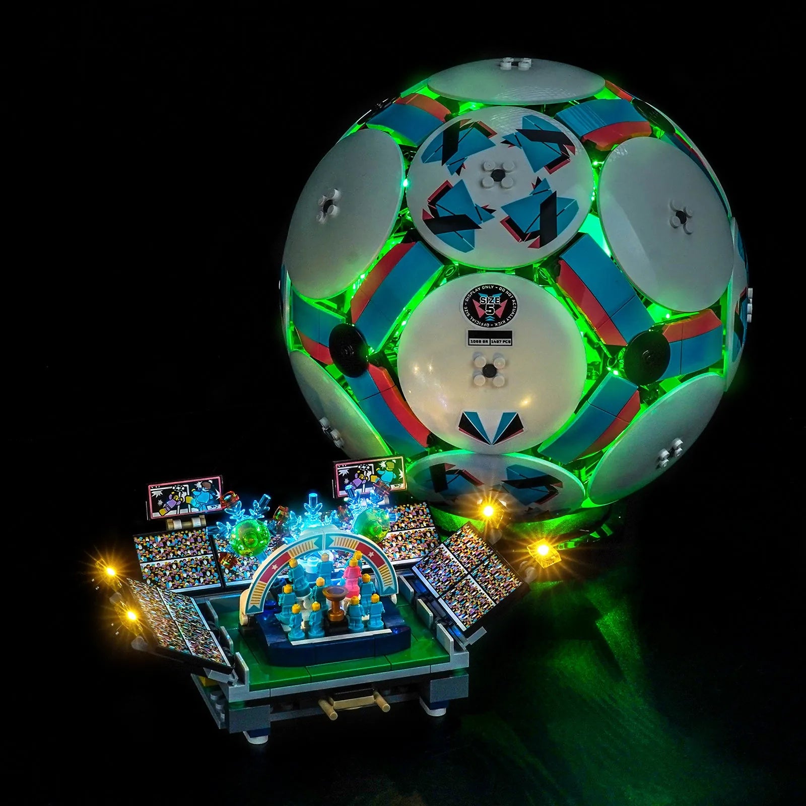 Close-up of LED lights on LEGO Editions Soccer Ball #43019