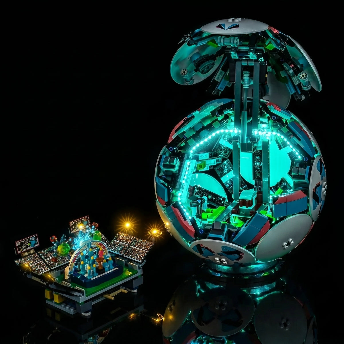 Bright My Bricks USB-powered LED light kit for LEGO® Editions Soccer Ball #43019 — fully illuminated on display