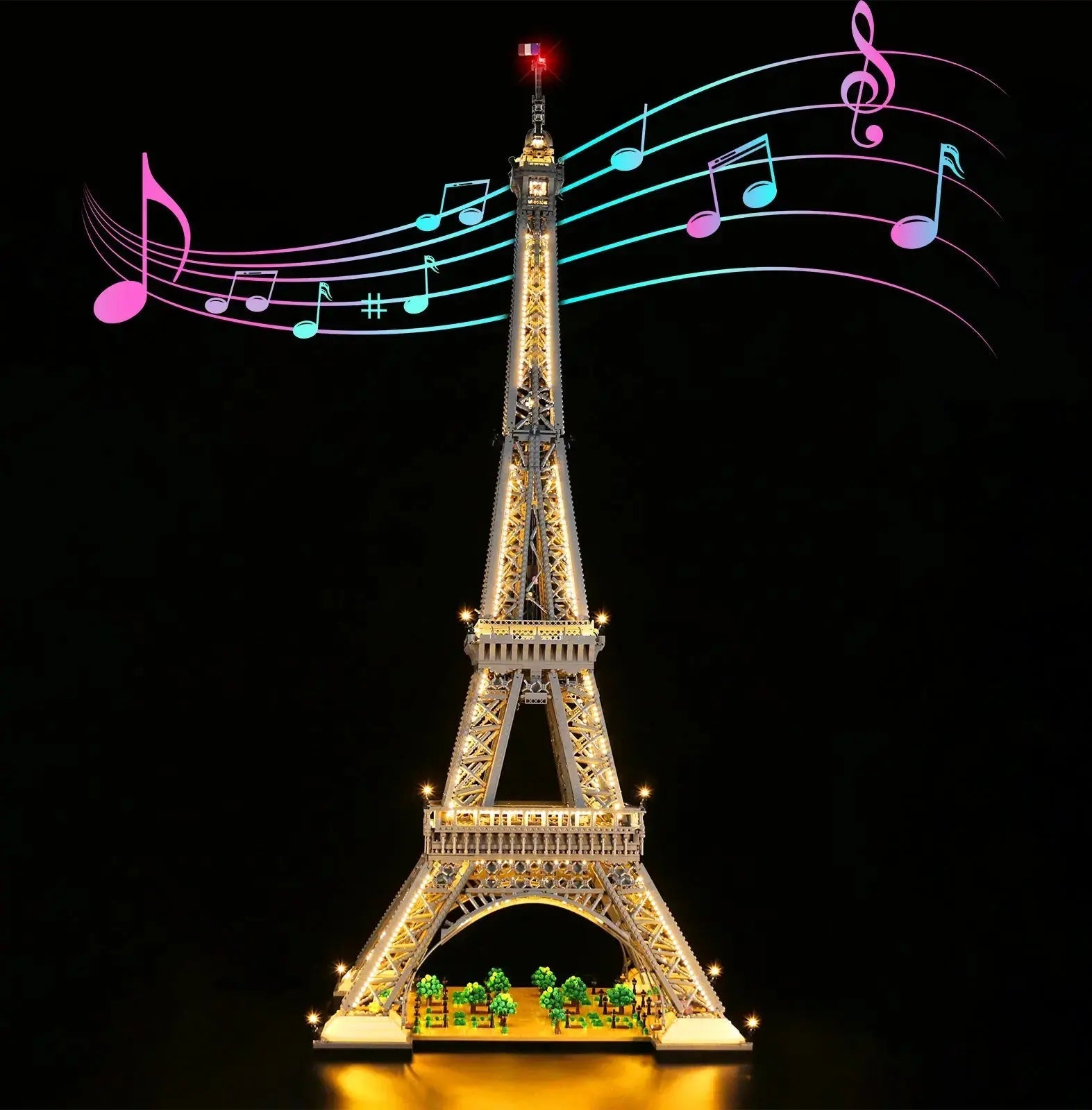LEGO Eiffel Tower Standard Version #10307 illuminated at night