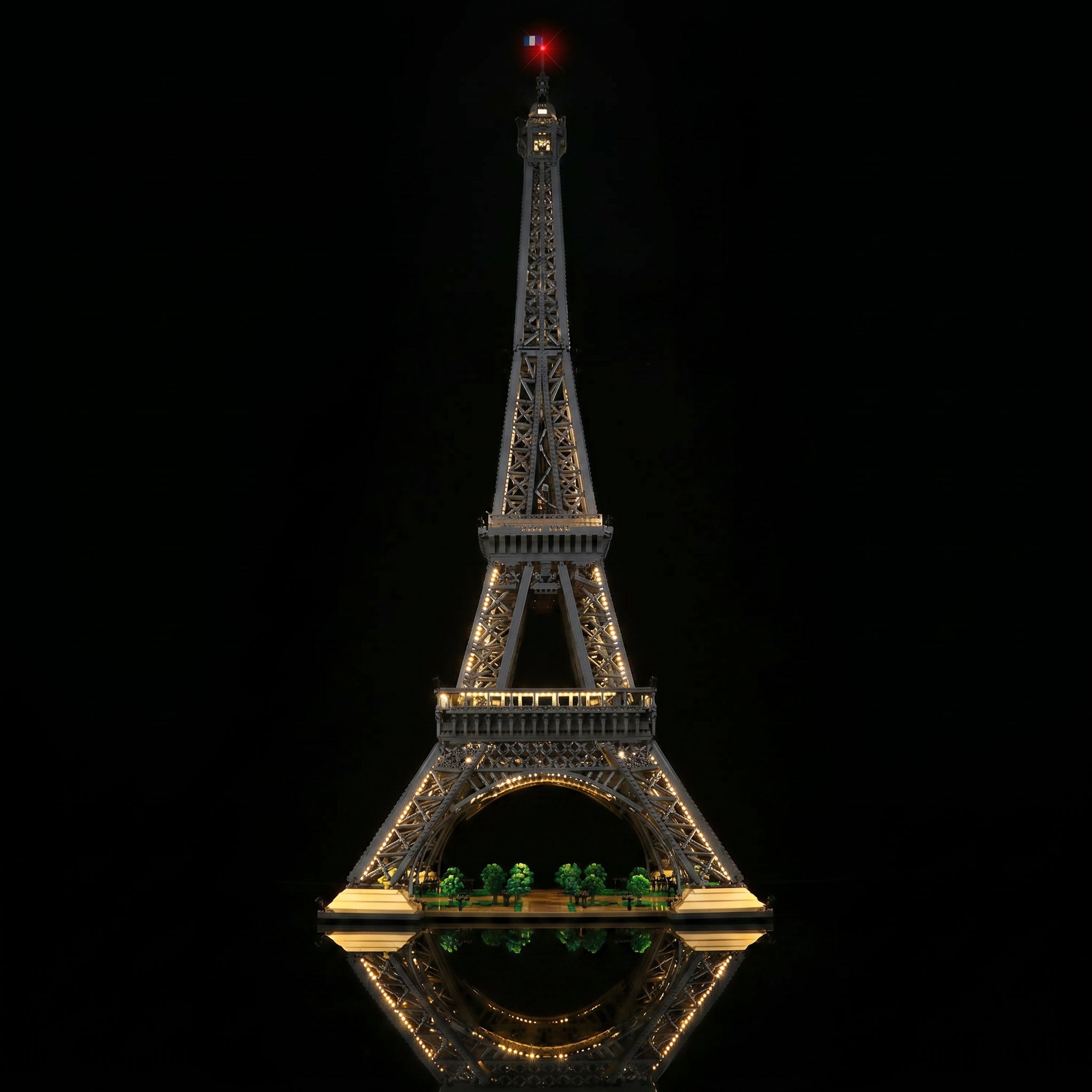 fully illuminated on display: Bright My Bricks LED lighting kit for LEGO® Eiffel Tower Standard Version #10307