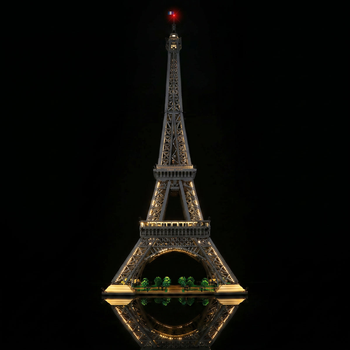 fully illuminated on display: Bright My Bricks LED lighting kit for LEGO® Eiffel Tower Standard Version #10307