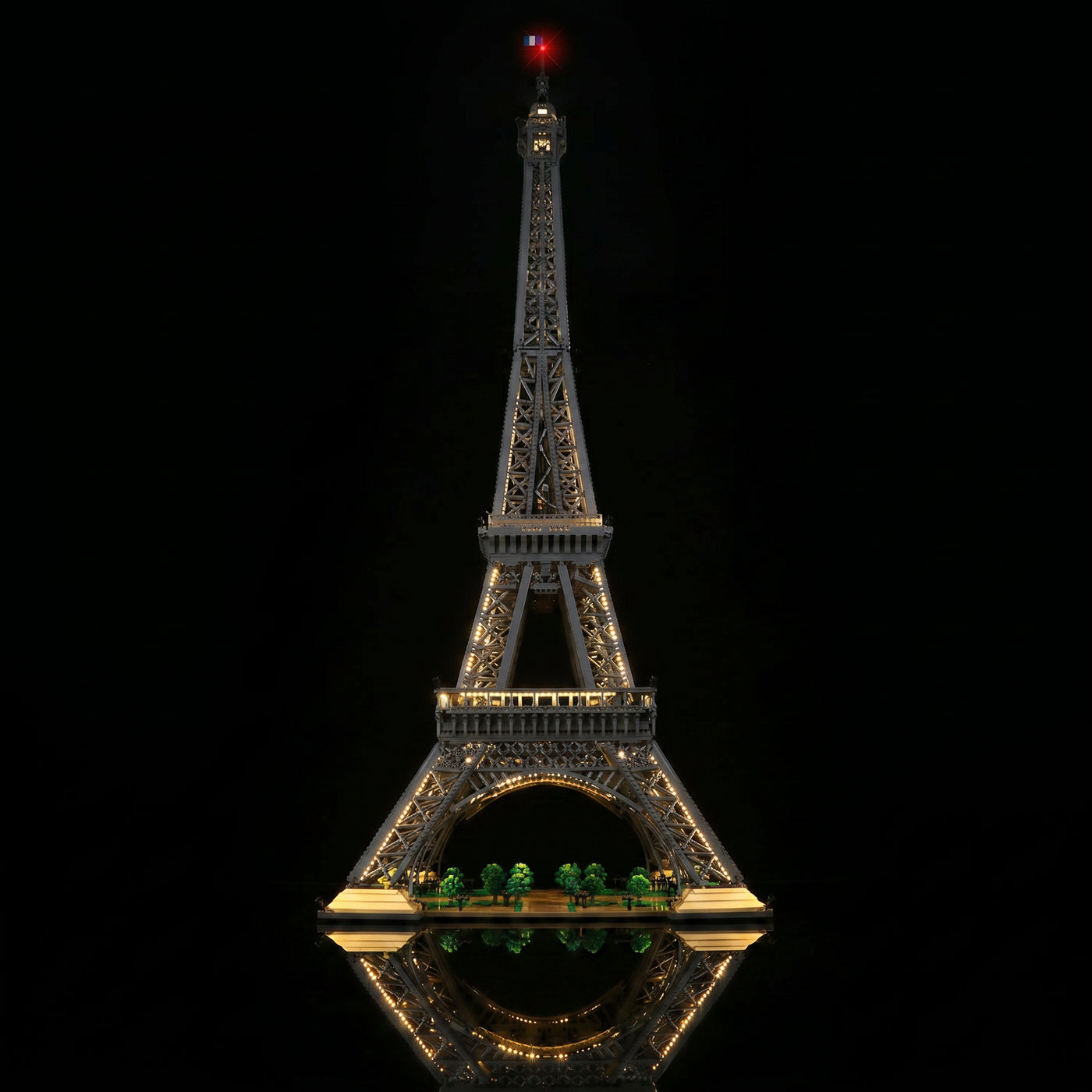 fully illuminated on display: Bright My Bricks LED lighting kit for LEGO® Eiffel Tower Standard Version #10307