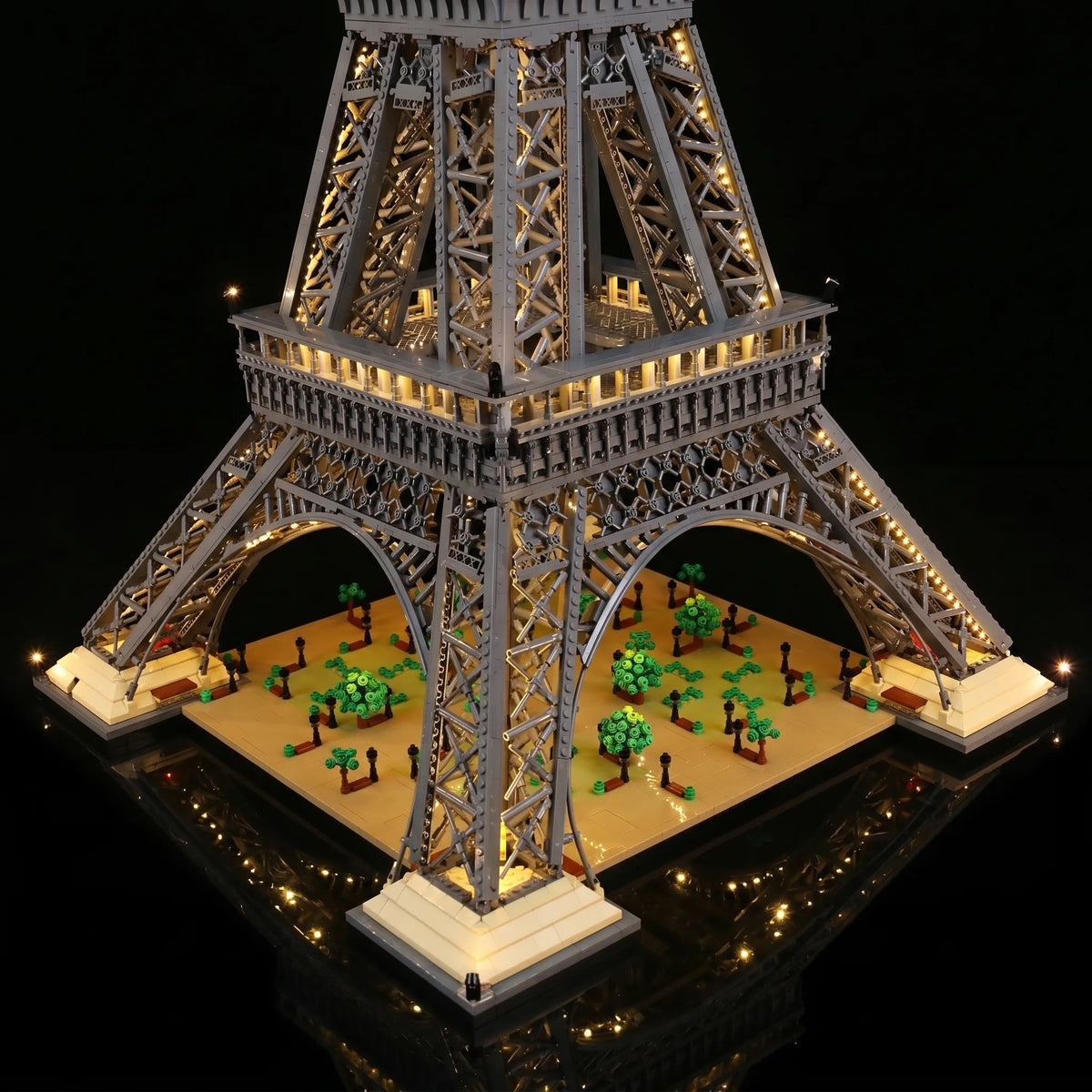 Bright My Bricks LED lights for LEGO® Eiffel Tower Standard Version #10307 — front view fully lit