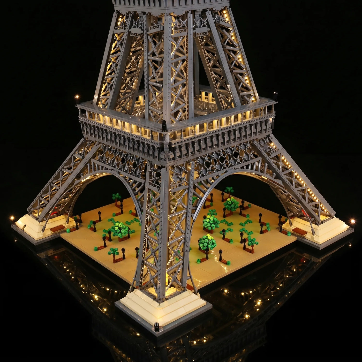 Bright My Bricks LED lights for LEGO® Eiffel Tower Standard Version #10307 — front view fully lit
