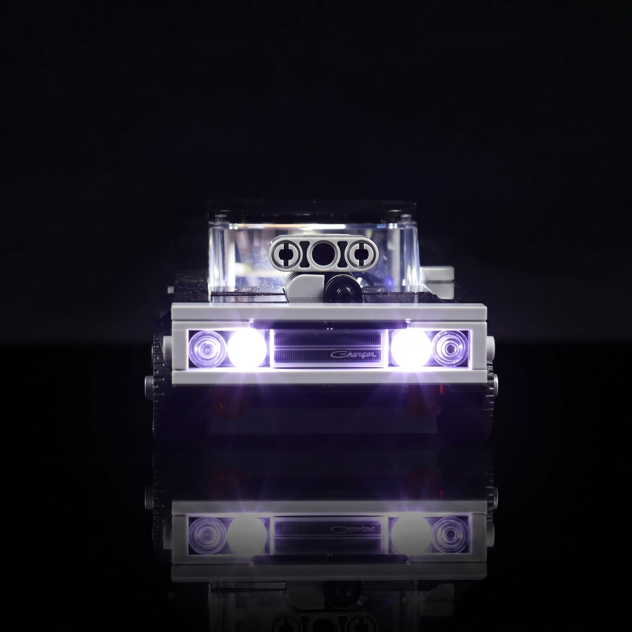 LED lights for LEGO® Fast & Furious 1970 Dodge Charger R/T #76912, illuminated at night