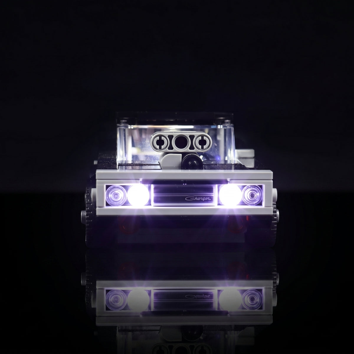 LED lights for LEGO® Fast & Furious 1970 Dodge Charger R/T #76912, illuminated at night