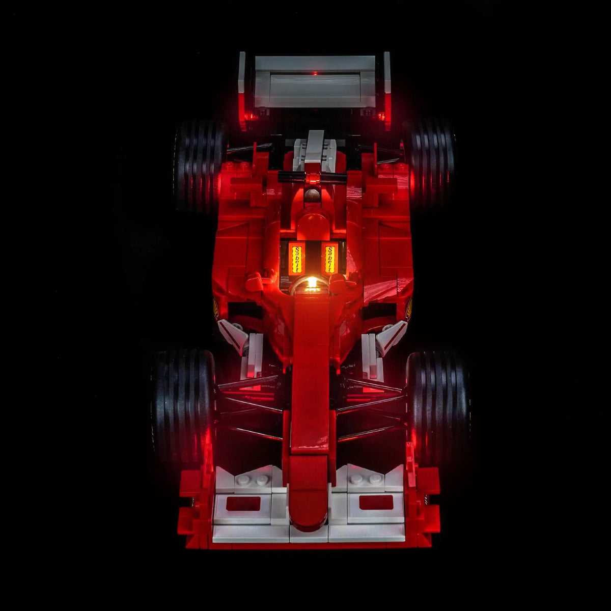 LEGO® Ferrari F2004 & Michael Schumacher #11375 warm LED glow detail, with the RGB LED light kit