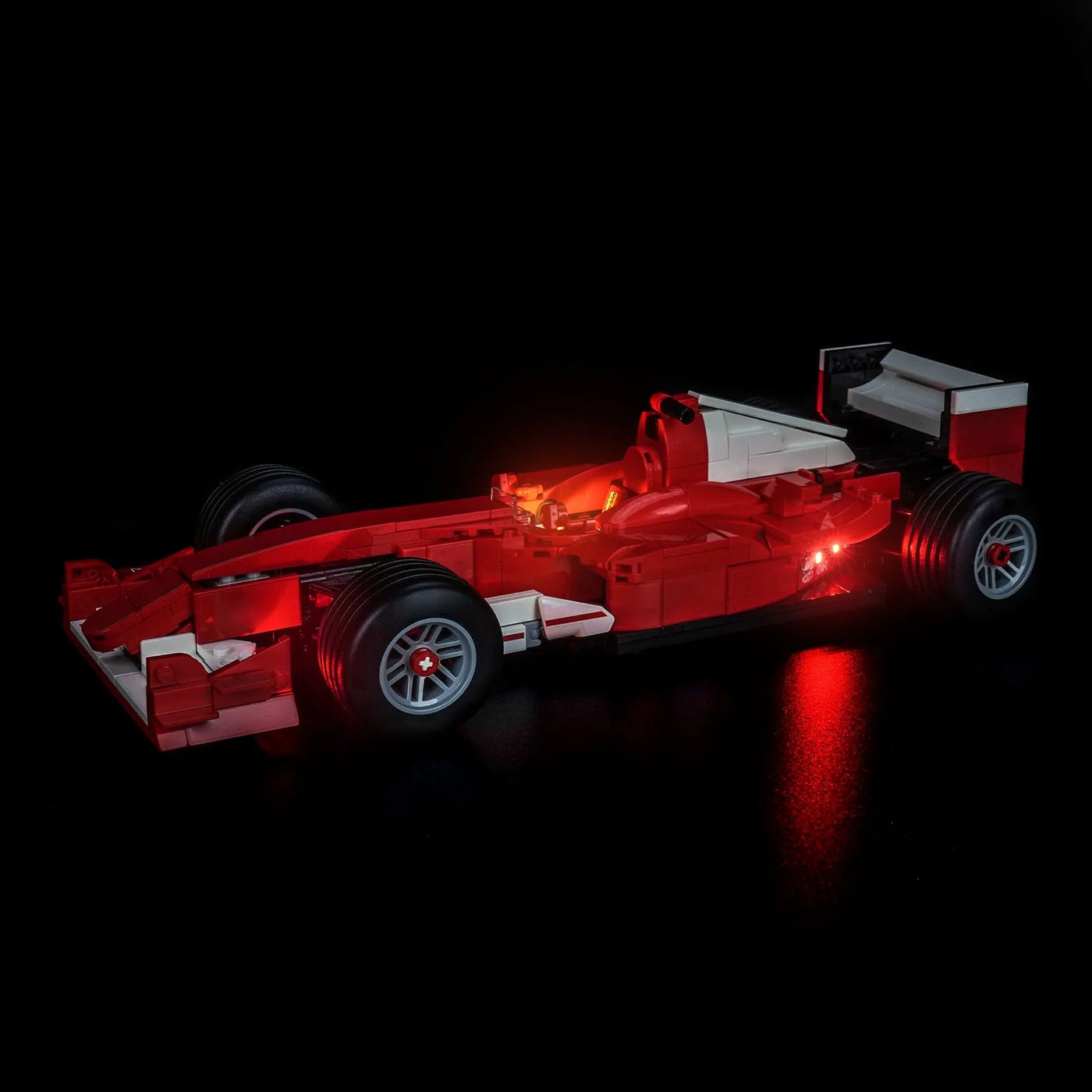 LEGO® Ferrari F2004 & Michael Schumacher #11375 — fully illuminated on display (DIY LED light kit)
