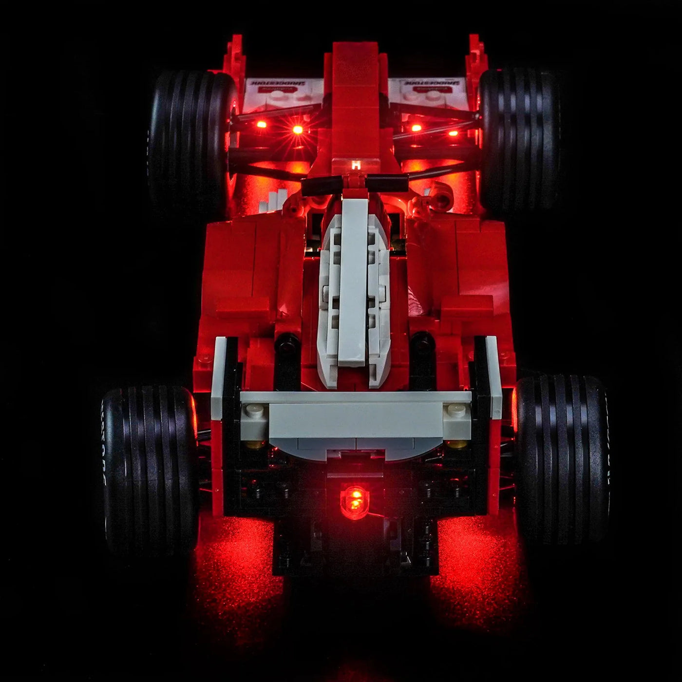 before-and-after lighting: Bright My Bricks RGB LED light kit for LEGO® Ferrari F2004 & Michael Schumacher #11375