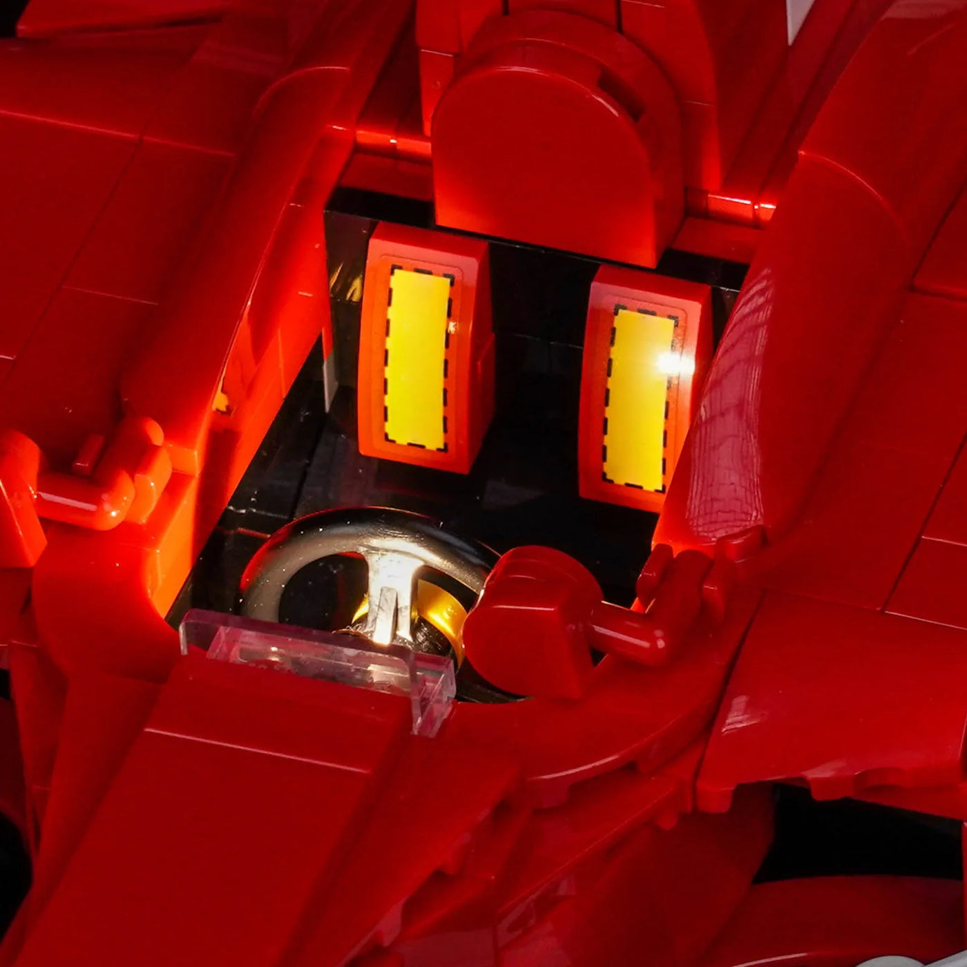 LEGO® Ferrari F2004 & Michael Schumacher #11375 LED kit powered on, with the RGB LED light kit