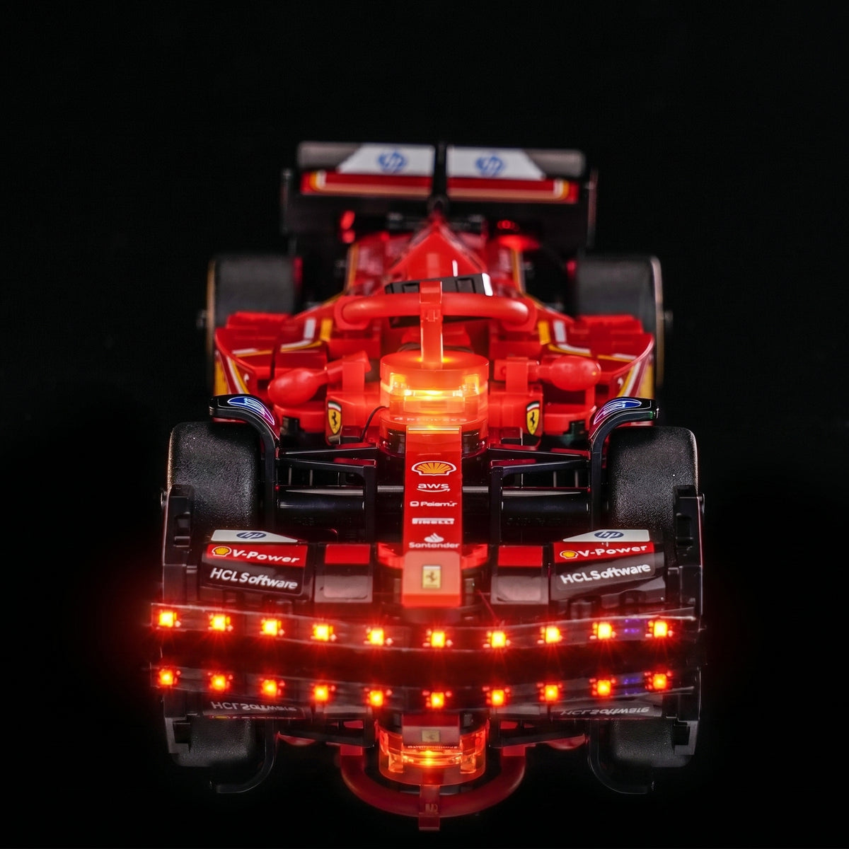LEGO® Ferrari SF-24 F1 Race Car #77242 — display lighting in a dark room (LED light kit)