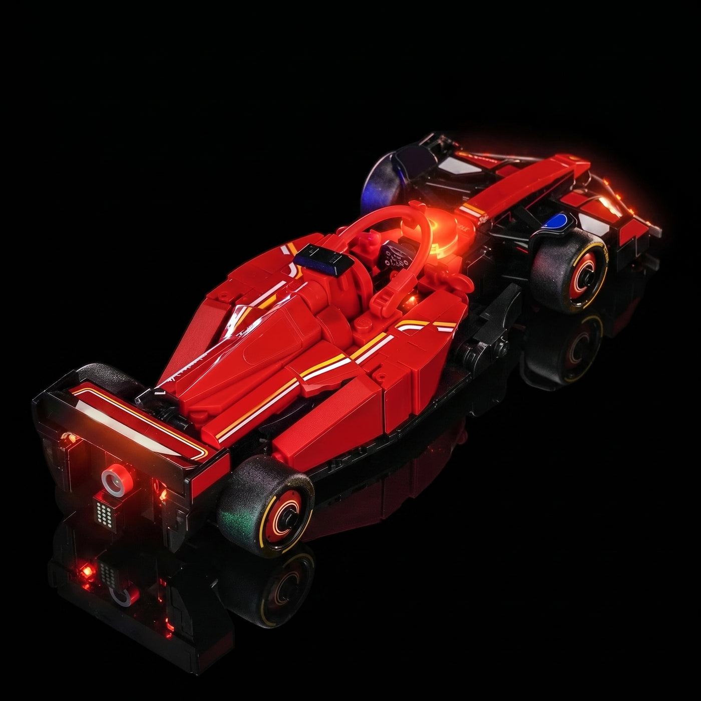 installed and glowing: Bright My Bricks custom LED lighting for LEGO® Ferrari SF-24 F1 Race Car #77242