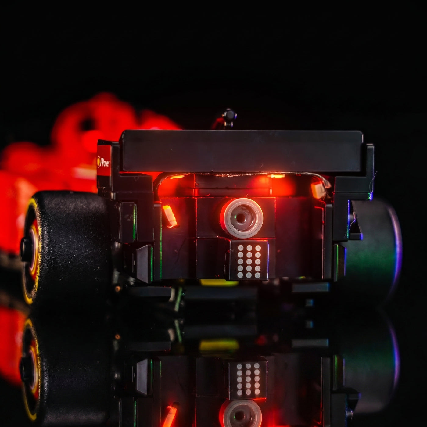 USB-powered LED light kit for LEGO® Ferrari SF-24 F1 Race Car #77242, close-up of the LED lighting detail