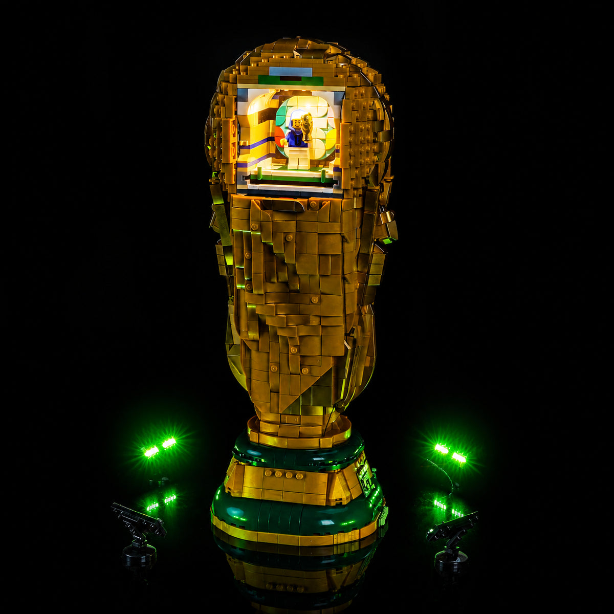 LEGO® FIFA World Cup Official Trophy #43020 — illuminated at night (display light kit)