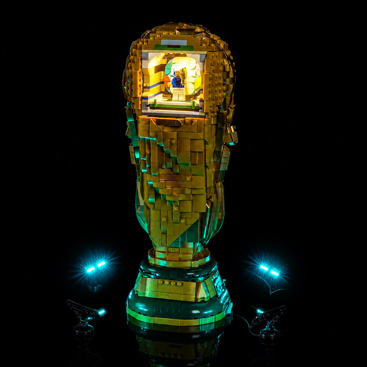 Bright My Bricks USB-powered LED light kit for LEGO® FIFA World Cup Official Trophy #43020 — installed and glowing