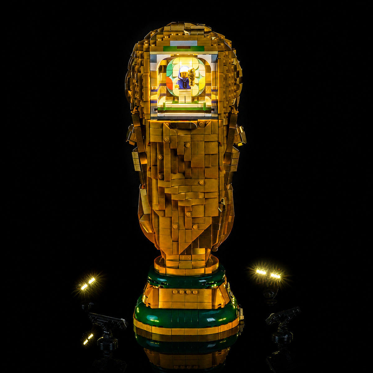 fully illuminated on display: Bright My Bricks light kit for LEGO® FIFA World Cup Official Trophy #43020